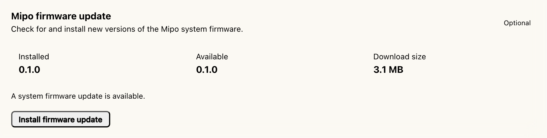 Real UI: install only after the status says that a system firmware update is available